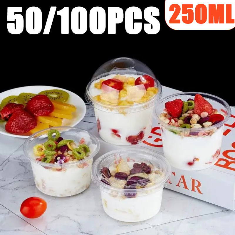 Plastic Cup 50Pcs - 50/100PCS 250ML Disposable Plastic Pudding Cups
