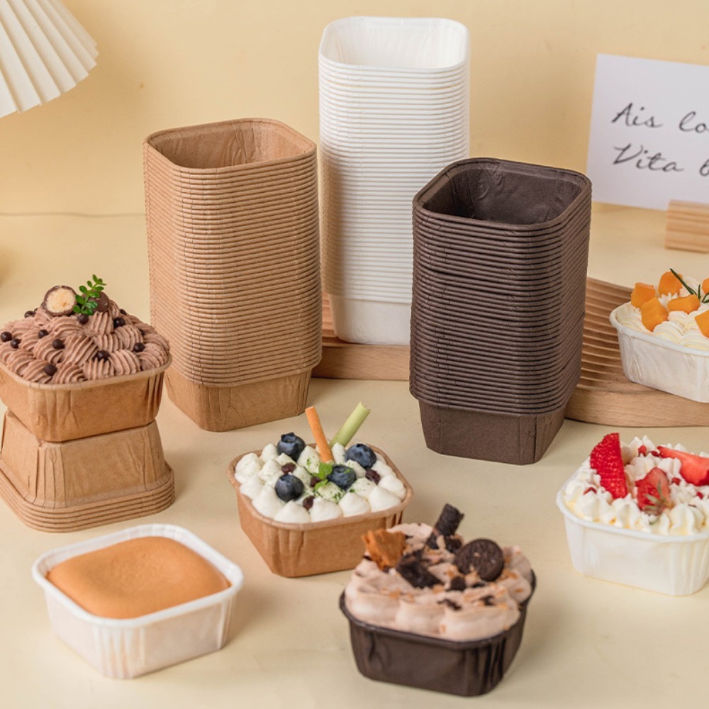 Plastic Cup 50Pcs - 50Pcs Square Muffins Paper Cupcake Baking