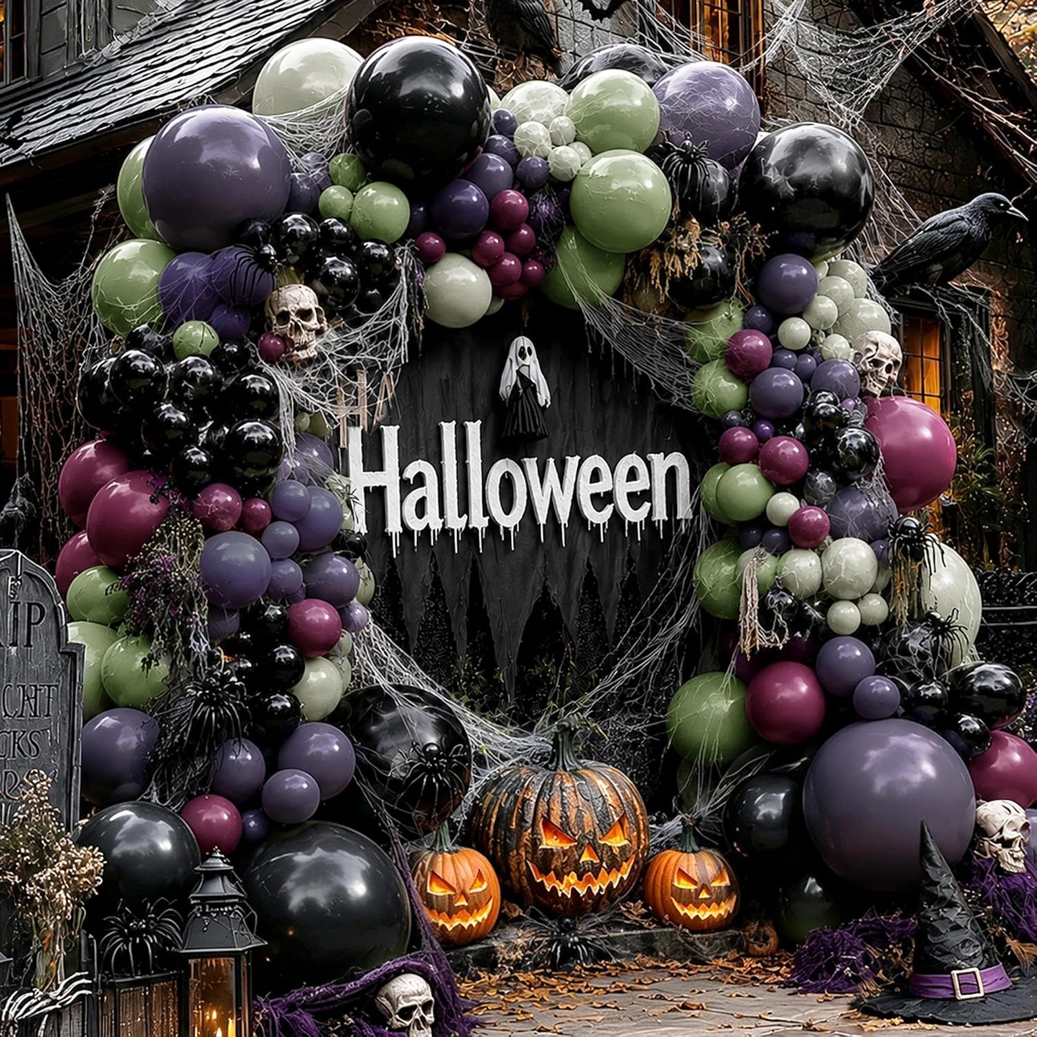 Black Purple Green Halloween S - Balloon Arch Kit 评论和价格