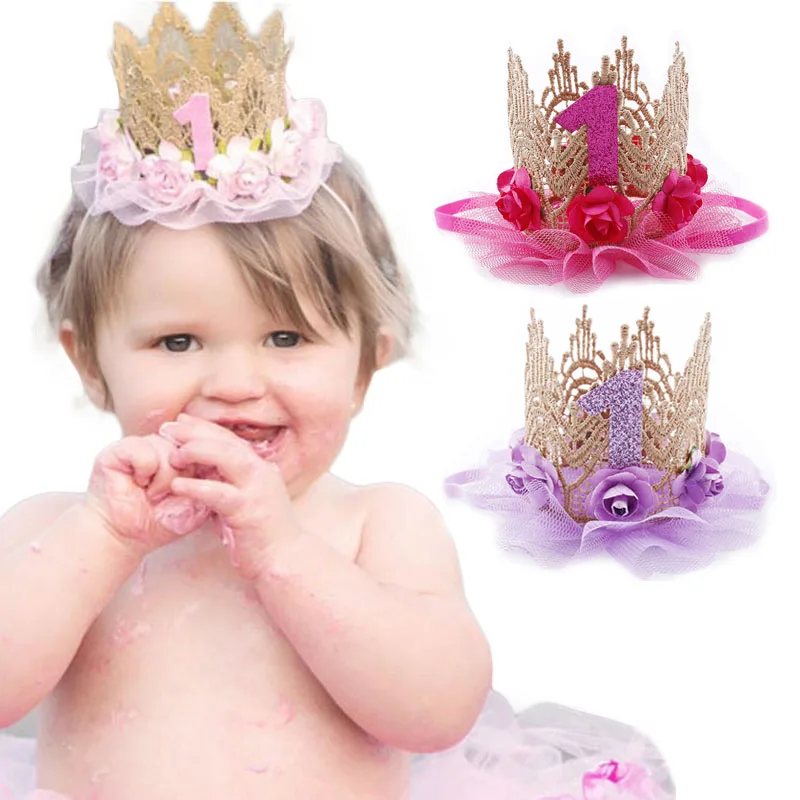 1st Birthday Crown Hat Flower  - Party Hat Cone 评论和价格